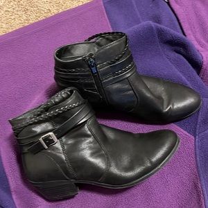 Black booties, braided detail